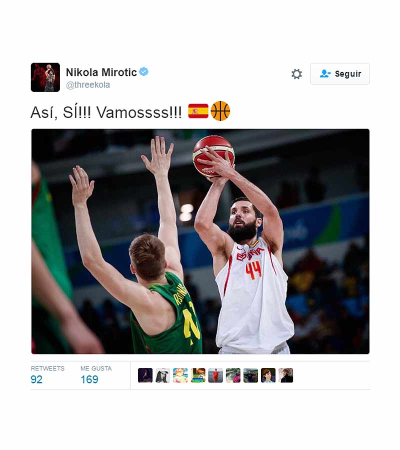 Tuit de Nikola Mirotic animando a la selección española de baloncesto