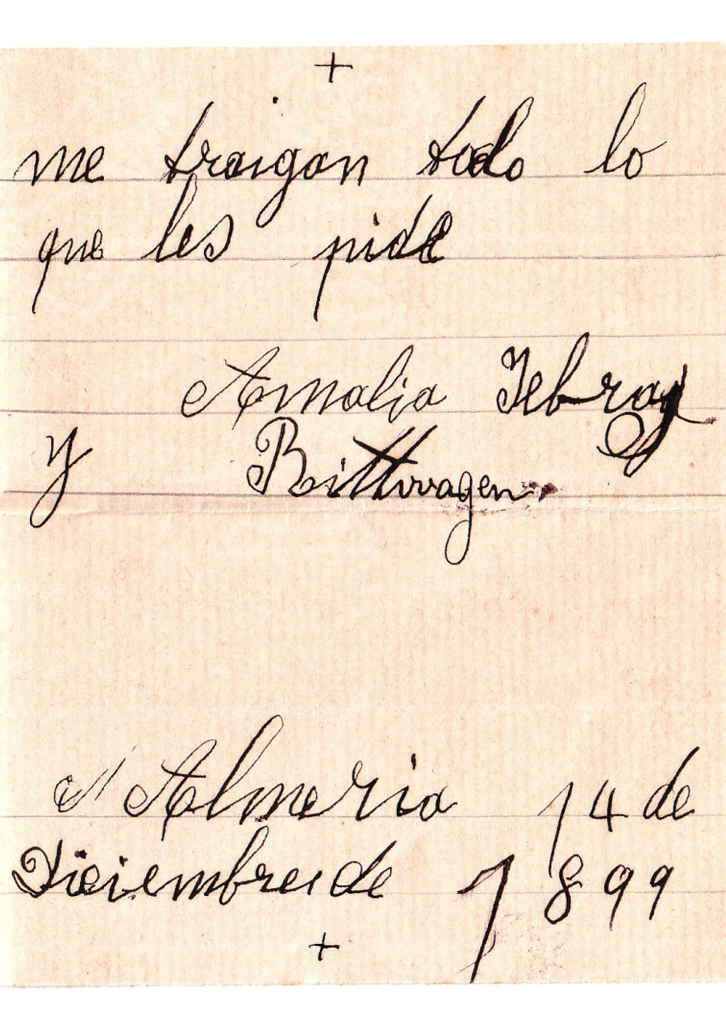 Carta  a los Reyes Magos de Amalia Yebra Rittwagen. Almería. 1899 - 2