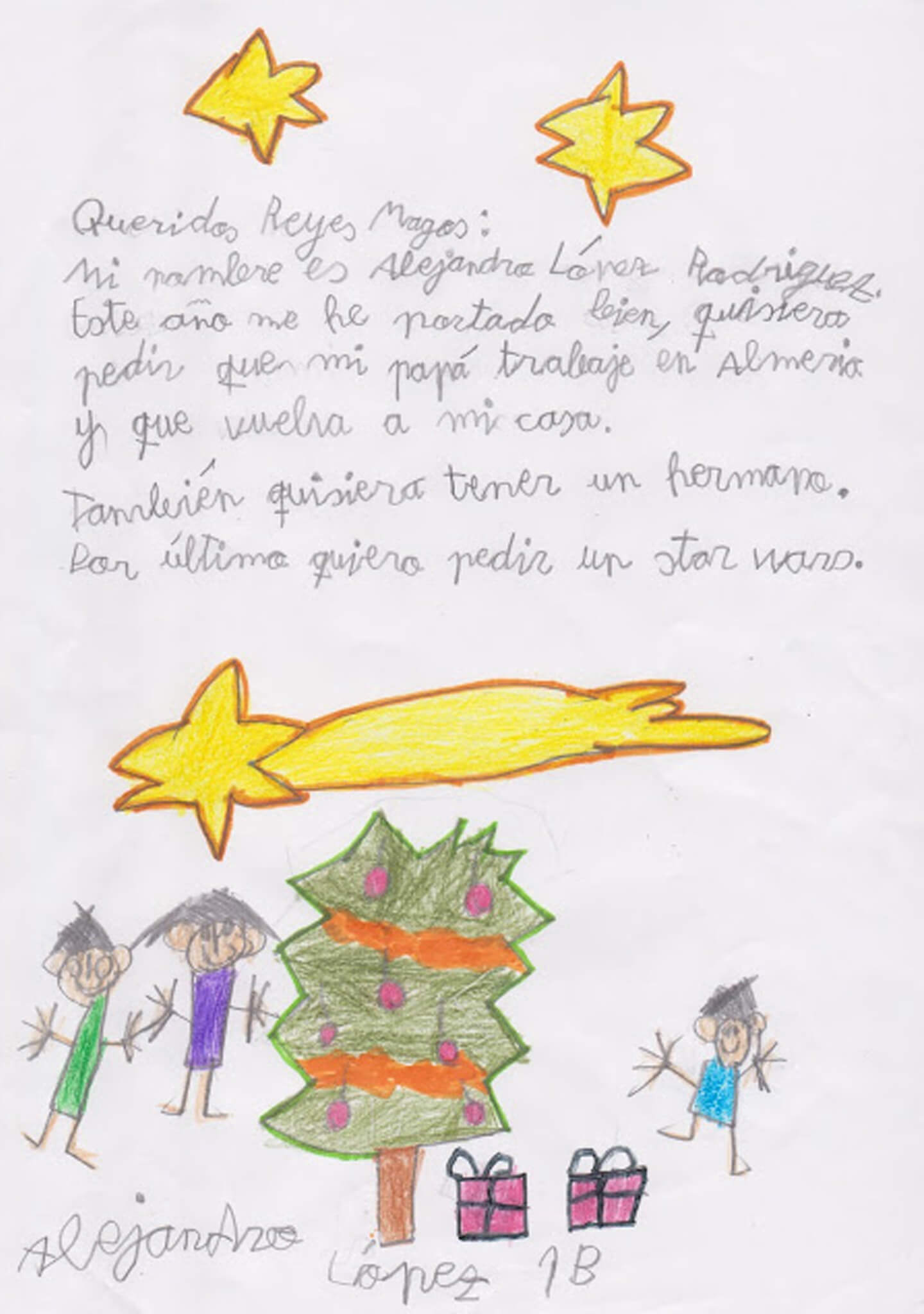 Carta de Alejandro López Rodríguez.   C.E.I.P. Padre Manjón. Benahadux. 1º B
