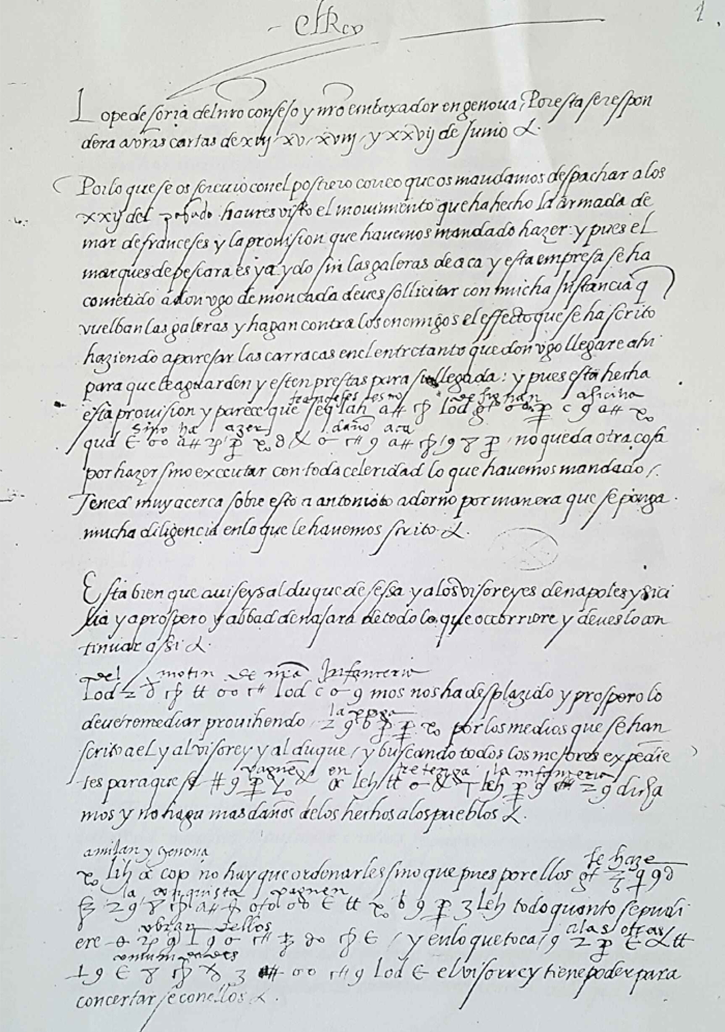CARTA DE CARLOS V A LOPE DE SORIA, EMBAJADOR DE GÉNOVA (11-8-1523) - 1