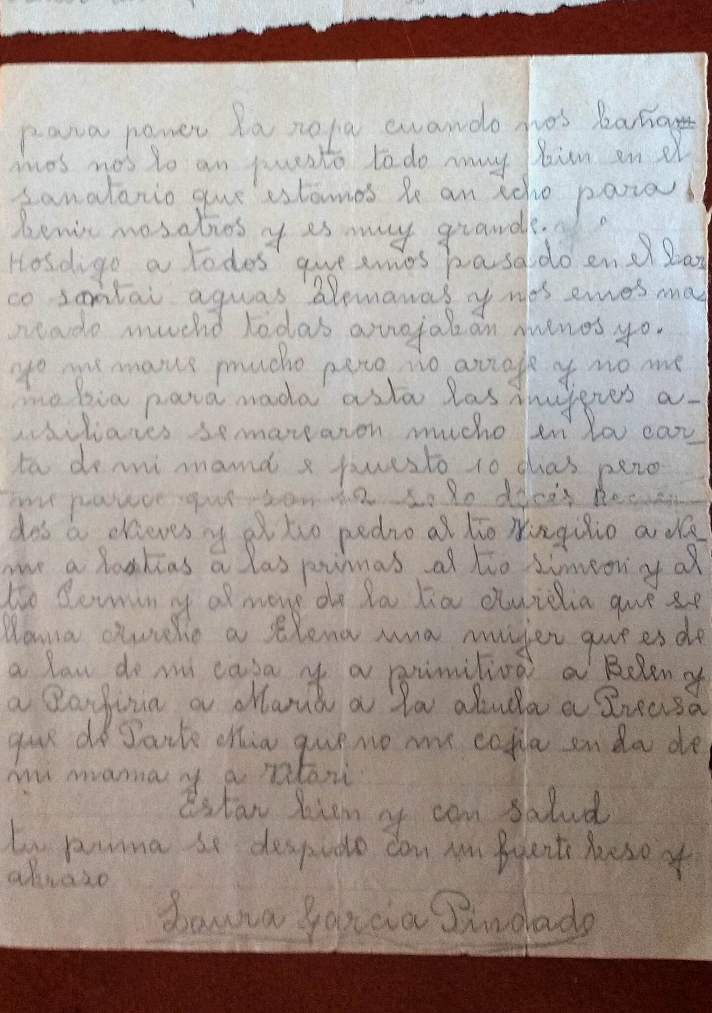 Carta de Laura García Pindado (12 años), verano de 1937 - 2