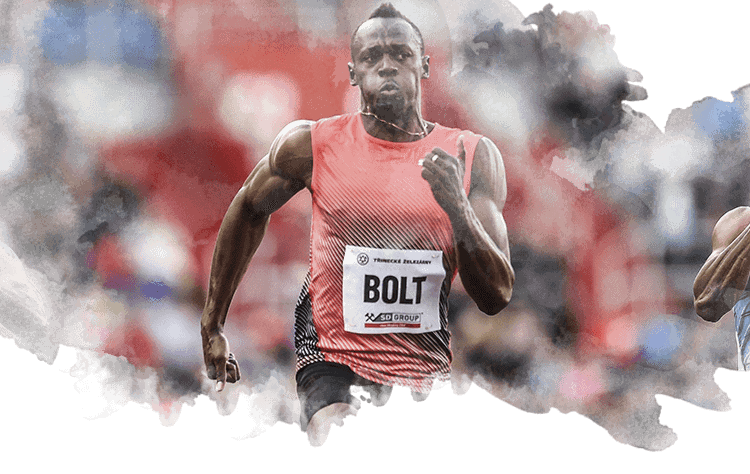 Usain Bolt corriendo una prueba de 100 m en República Checa en 2016