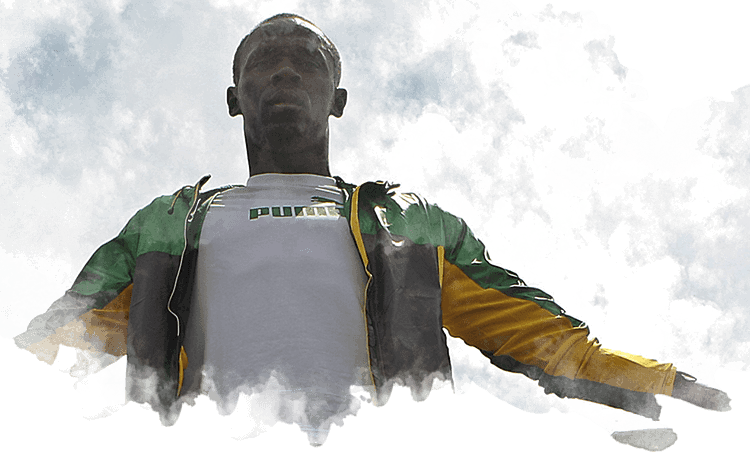 Usain Bolt ante el monumento del Cristo Redentor de Río de Janeiro