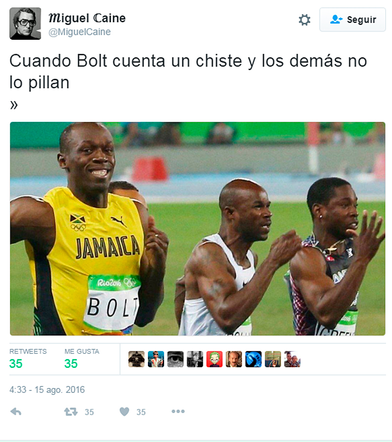 Bolt, en su llegada a meta en los 100 m