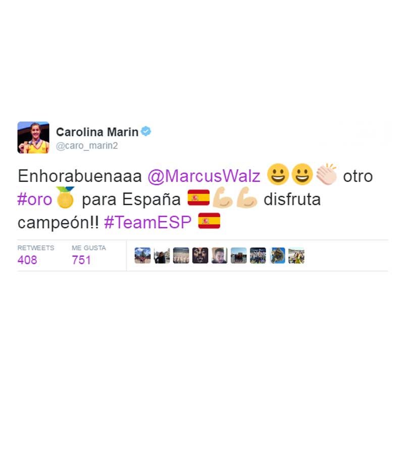 Tuit de Carolina Marín felicitando a Walz
