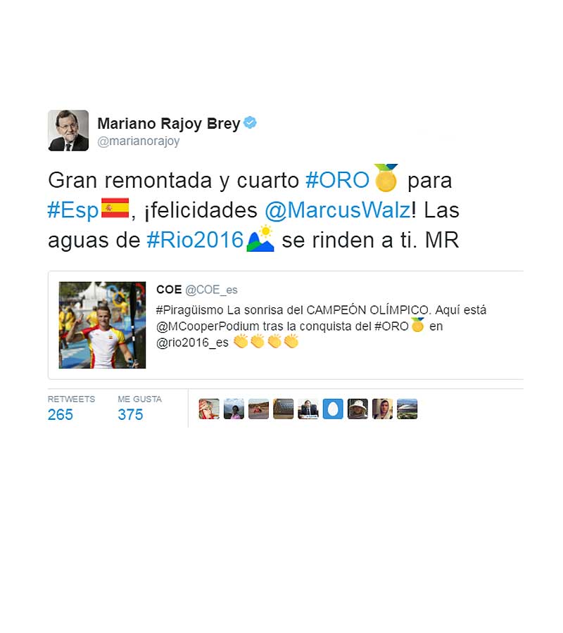 Tuit de Rajoy felicitando a Marcus Walz