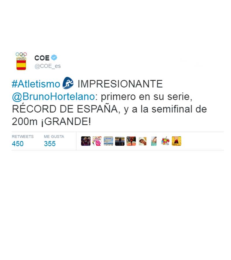 Tuit del Comité Olímpico Español felicitando a Bruno Hortelano